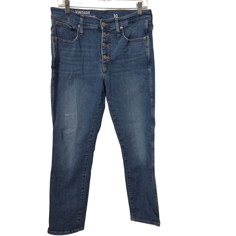 J Crew High Rise Vintage Straight Jeans Blue Button Fly Women's Size 30
